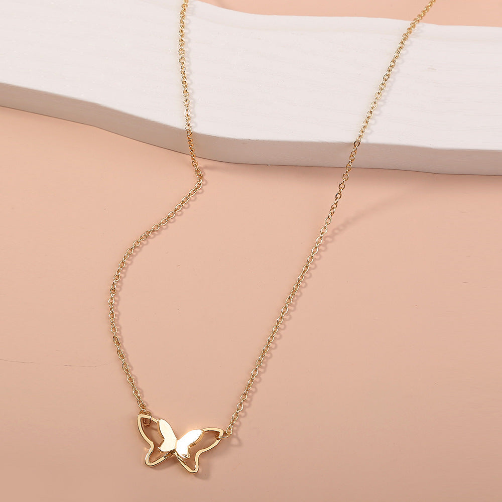 Women's Fashion Simple Double-layer Metal Butterfly Pendant Necklace Weloria