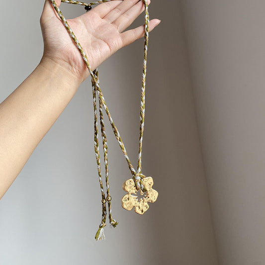 Gold Hibiscus Rosa-sinensis Pendant Necklace For Women Weloria