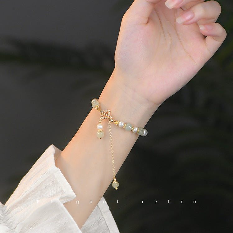 Natural Hetian Jade Pearl Pendant Women's Bracelet Weloria