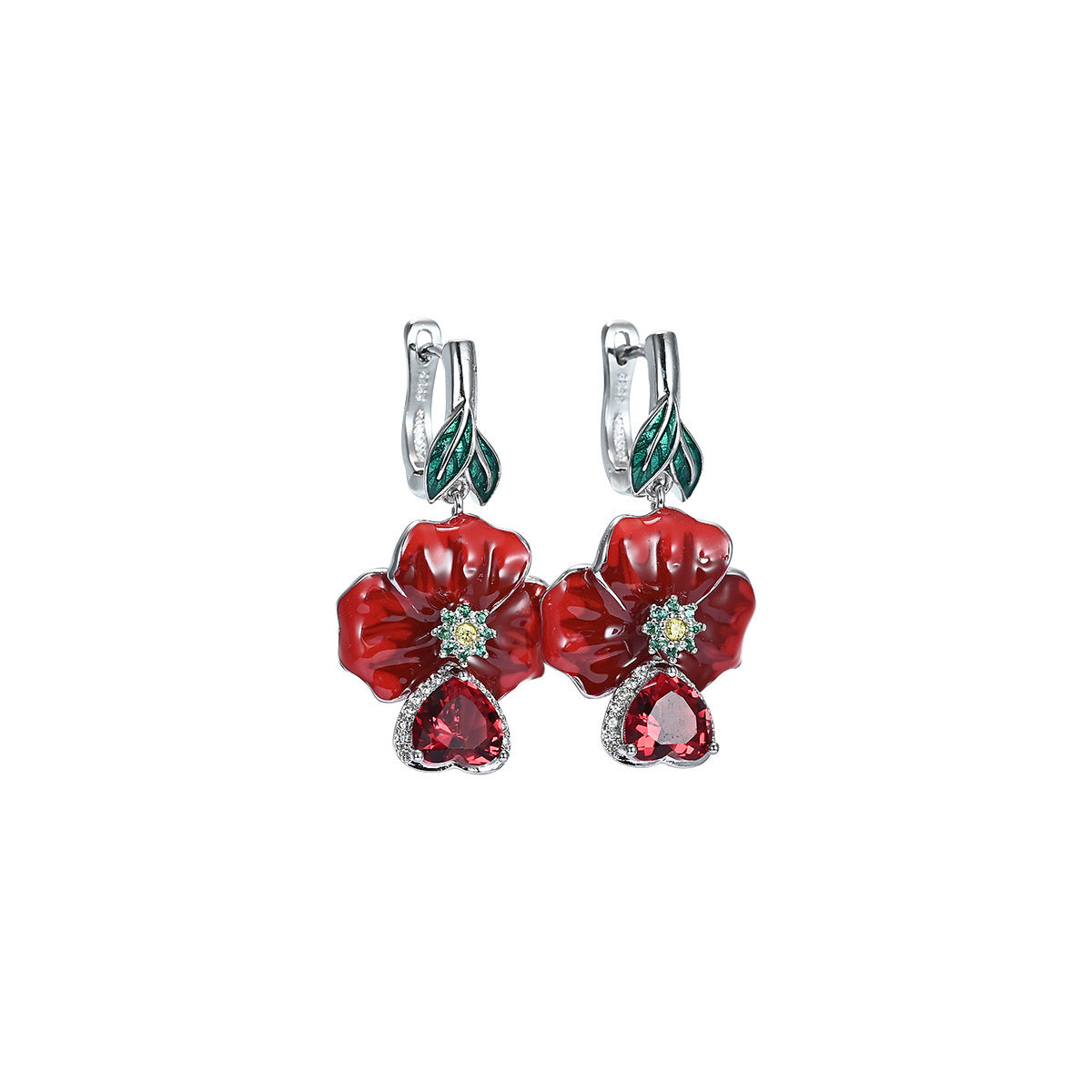 Love Heart-shaped Ring Enamel Epoxy Earrings Zircon Pendant Necklace Set Weloria