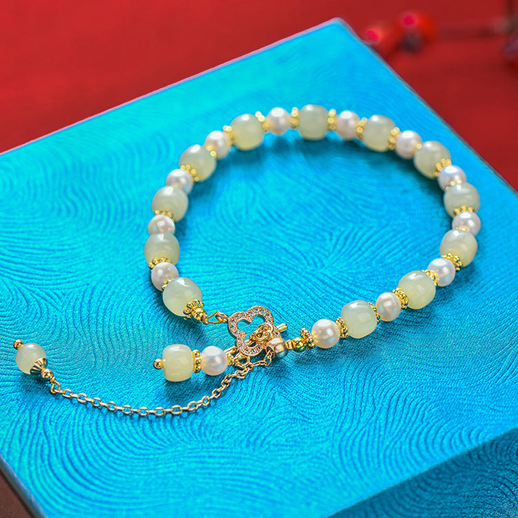 Natural Hetian Jade Pearl Pendant Women's Bracelet Weloria