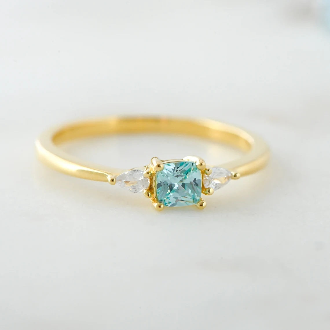 S925 Sterling Silver Blue All-match Square Inlaid Zircon Ring Weloria