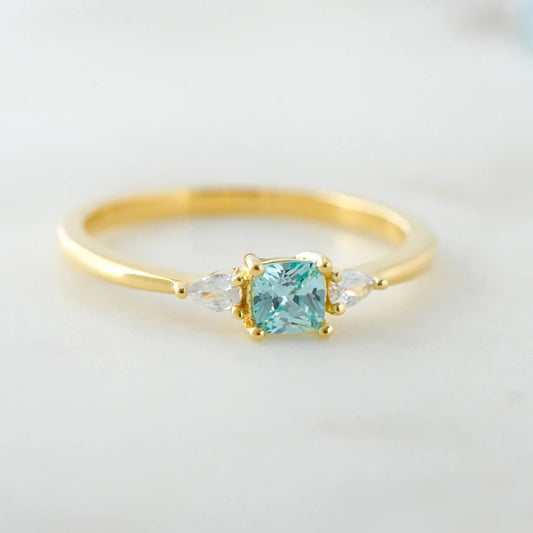S925 Sterling Silver Blue All-match Square Inlaid Zircon Ring Weloria