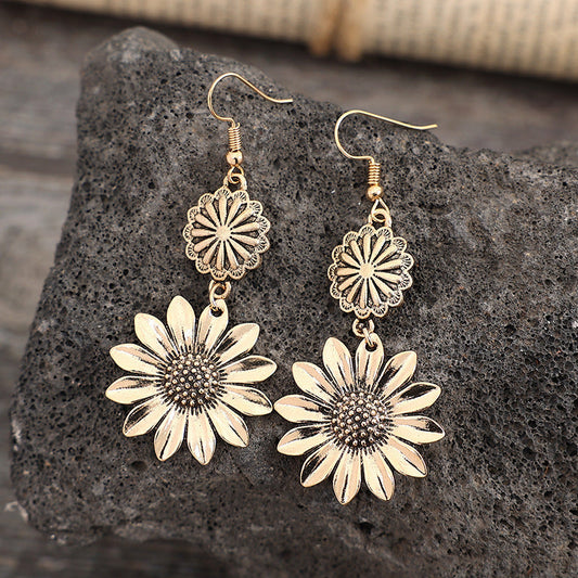 Sunflower Design Hanging Earrings Zinc Alloy Jewelry For Women Weloria