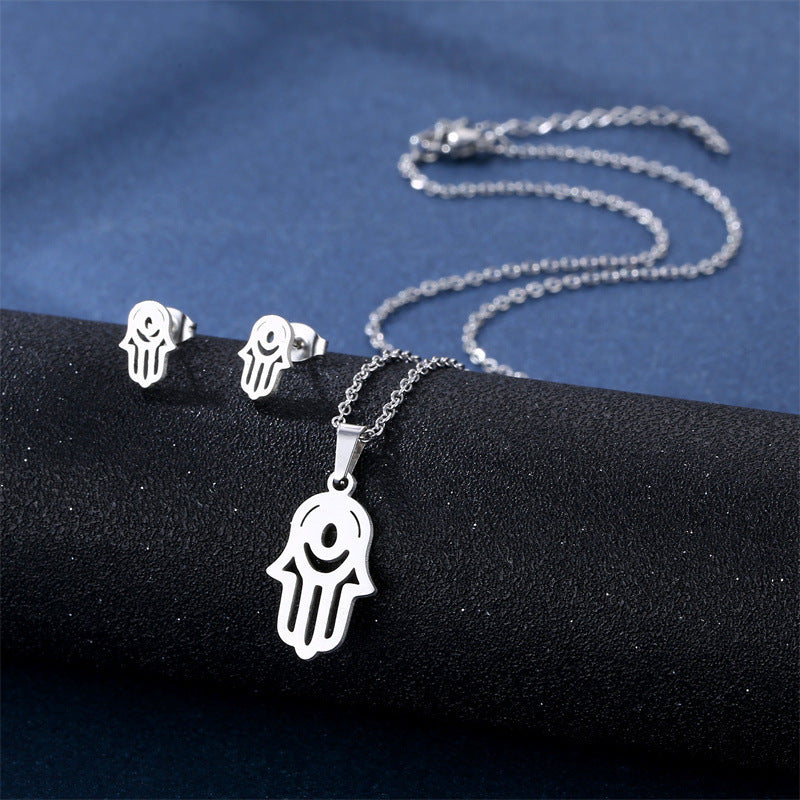 Stainless Steel Necklace Ear Stud Combination Suit Weloria