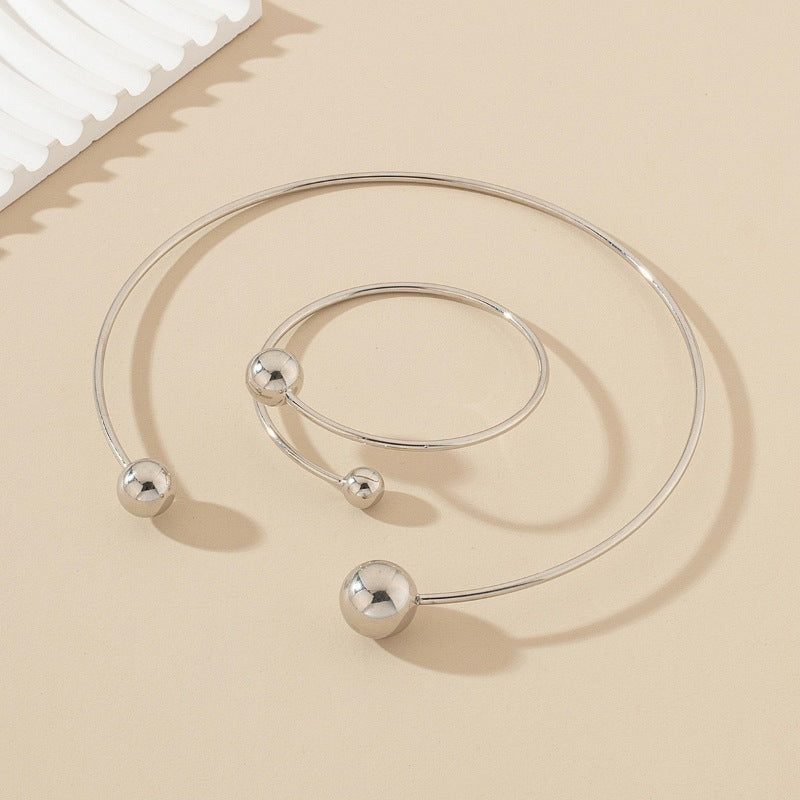 Gold Size Ball Dislocation Thin Open-end Bangle Bracelet Armband Suit Weloria