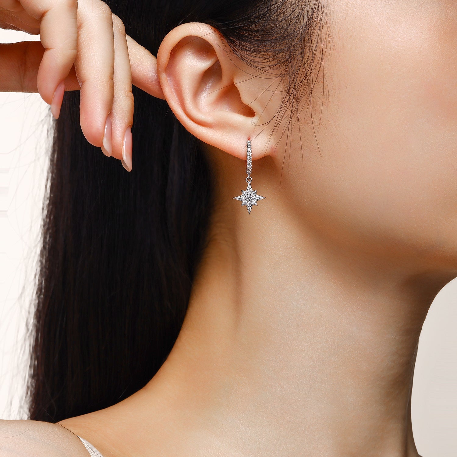 Star And Moon Interdependent - Fashionable Earrings And Stud Jewelry Set With Moissanite S925 Sterling Silver And Platinum-plated Diamonds Weloria