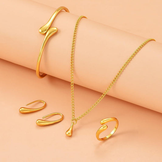 Water Drop Suit Simple Daily Fashion Necklace Earrings Bracelet Ring Suit Weloria