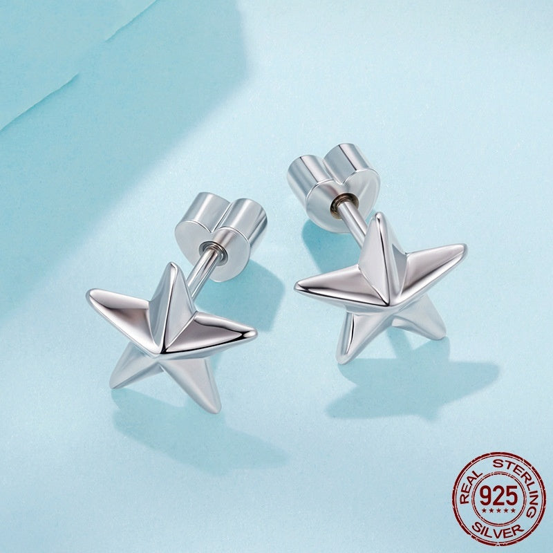 Three-dimensional Star Thread Stud Earrings S925 Sterling Silver Star Earrings Weloria