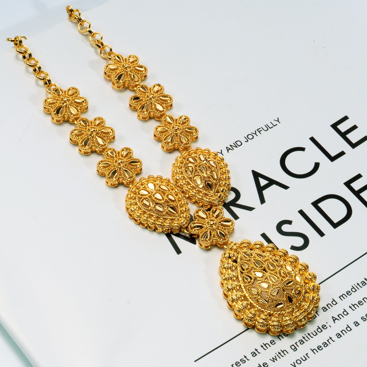 24K Gold Plated Bridal Necklace Two-piece Earrings Set India Dubai Weloria