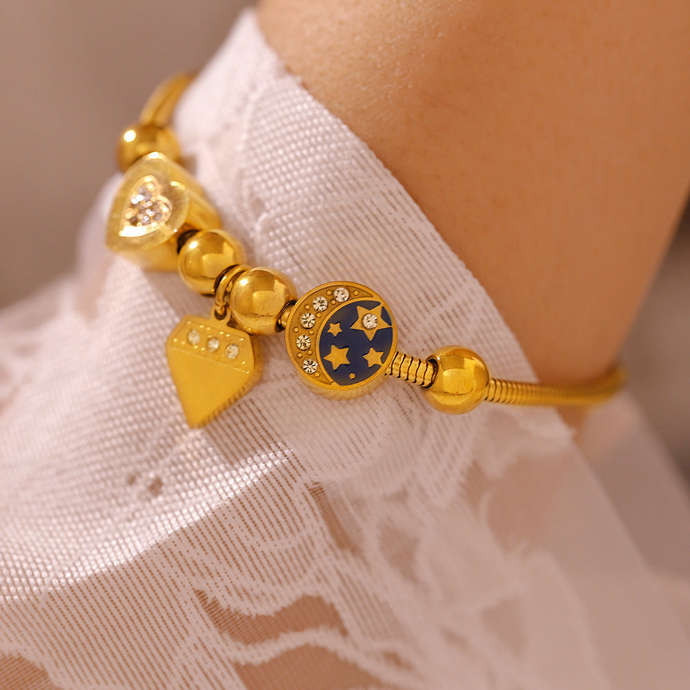 Cold Wind Love Round Brand Diamond Drop Oil Bracelet Weloria