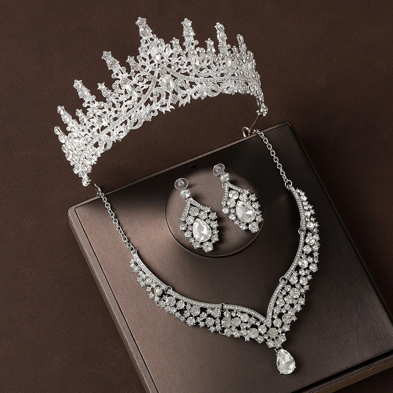 Retro Atmospheric Rhinestone Birthday Crown Hair Accessories Three-piece Suit Weloria