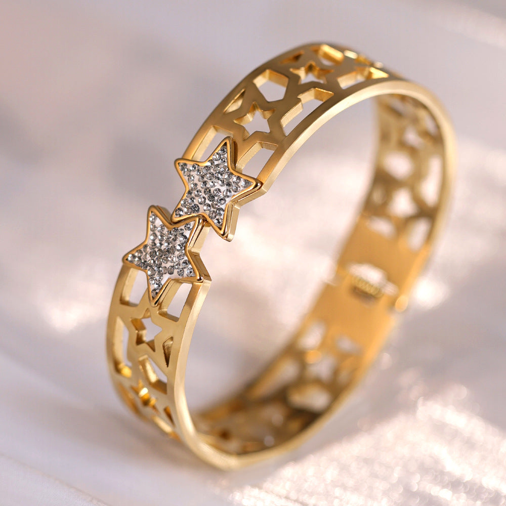 18K Gold High-grade Diamond-embedded Titanium Steel No Fading Ornament Bracelet Weloria