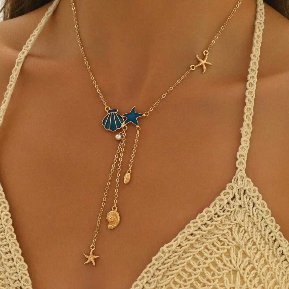 Creative Ocean Style Starfish And Shell Pendant Necklace Simple Weloria