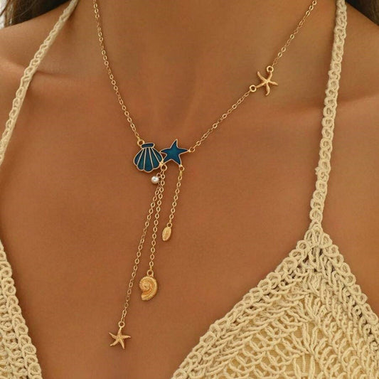 Creative Ocean Style Starfish And Shell Pendant Necklace Simple Weloria