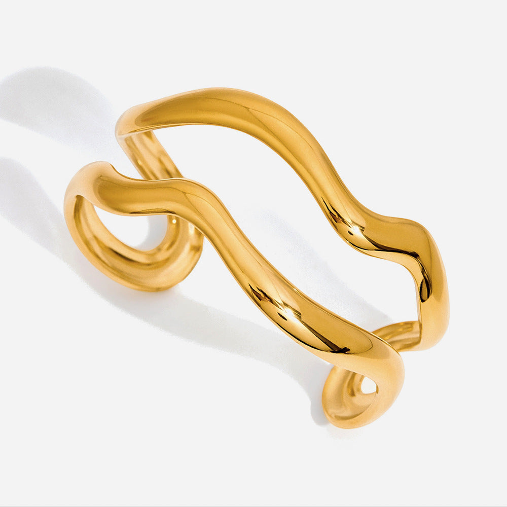 Minimalist 18K Gold Stainless Steel Glossy Line Double-layer Bracelet Weloria