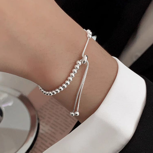 Simple All-Match Silver Round Beads Pull Bracelet For Women New Simple Weloria