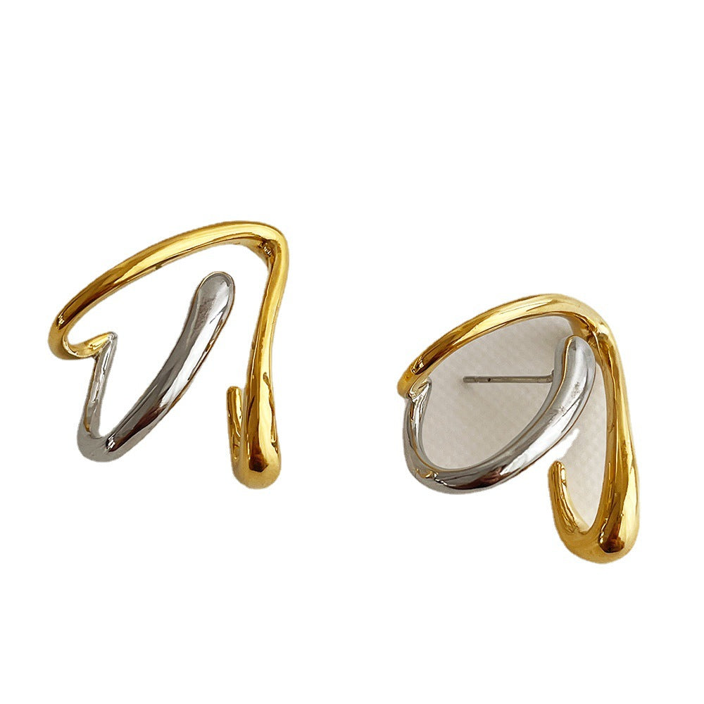 Niche Design Irregular Earrings Women's Temperamental Cold Style Contrast Color Weloria