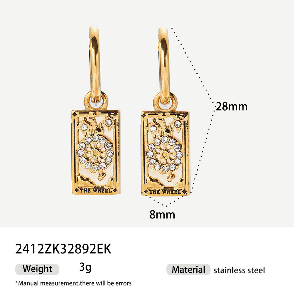 Tarot Stainless Steel Rectangular Drop Zircon Earrings European And American Retro Weloria