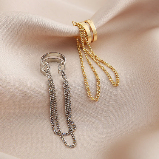 Fashion Double Metal Chain Tassel Earrings Weloria