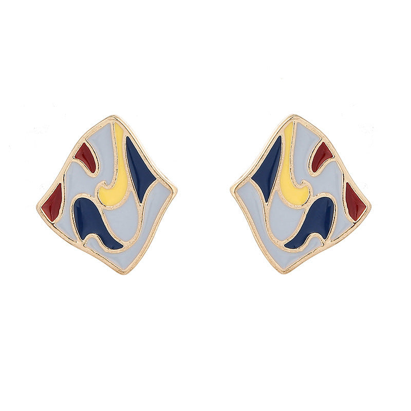 Artistic Vintage Court Style Sterling Silver Needle Stud Earrings Dripping Oil Painted Weloria