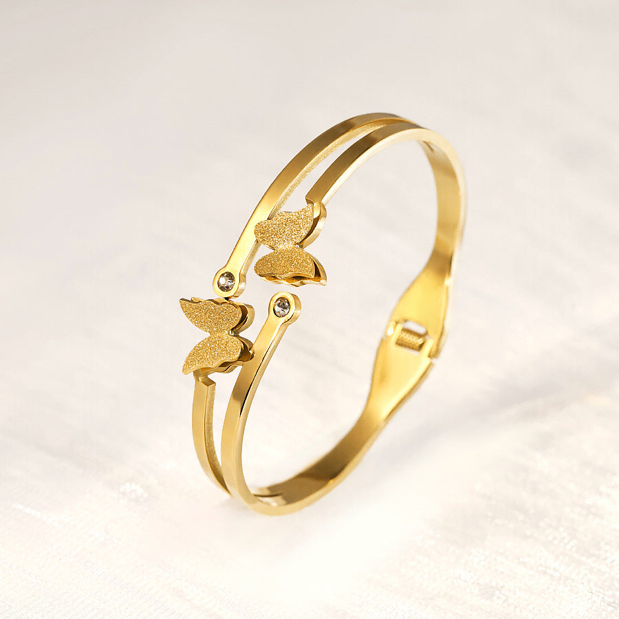 18K Gold High-grade Diamond-embedded Titanium Steel No Fading Ornament Bracelet Weloria