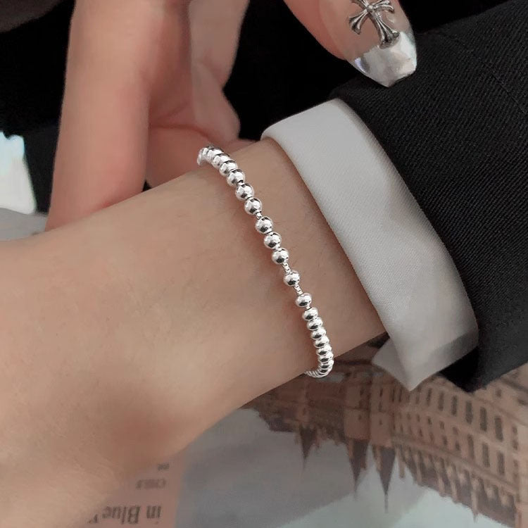 Simple All-Match Silver Round Beads Pull Bracelet For Women New Simple Weloria