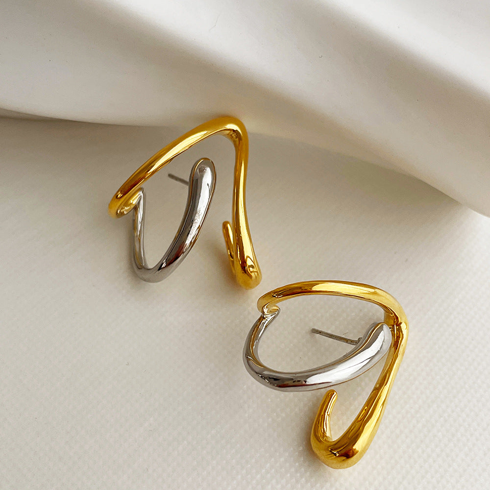 Niche Design Irregular Earrings Women's Temperamental Cold Style Contrast Color Weloria