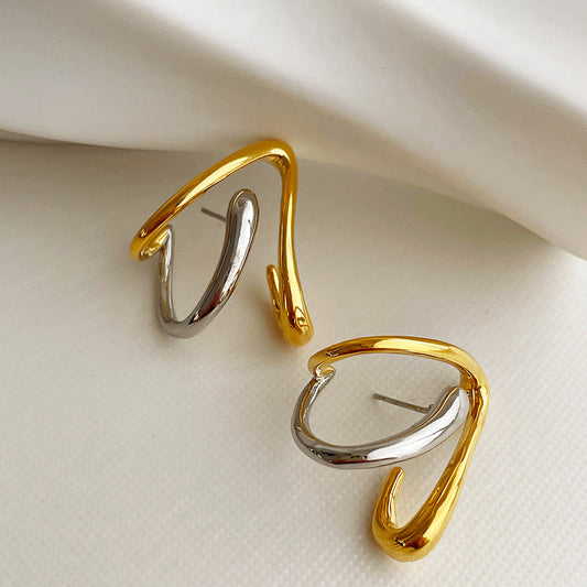 Niche Design Irregular Earrings Women's Temperamental Cold Style Contrast Color Weloria