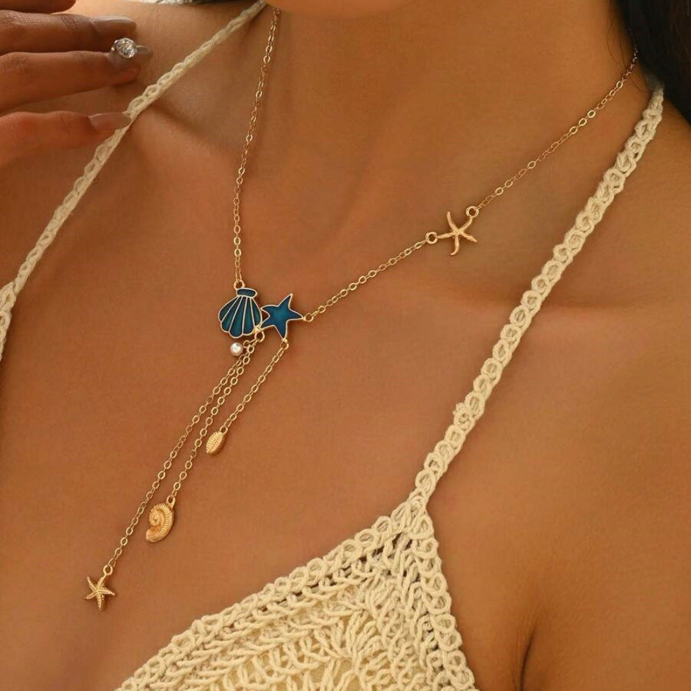 Creative Ocean Style Starfish And Shell Pendant Necklace Simple Weloria