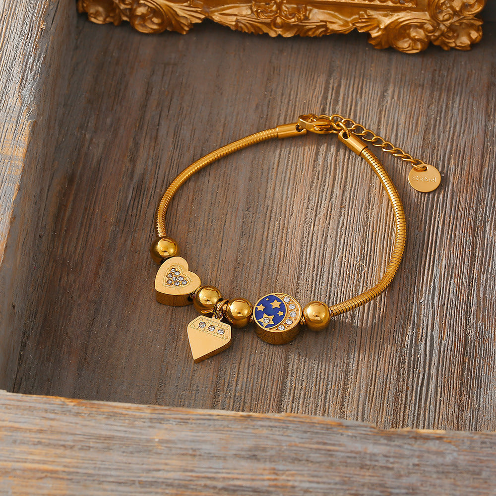 Cold Wind Love Round Brand Diamond Drop Oil Bracelet Weloria