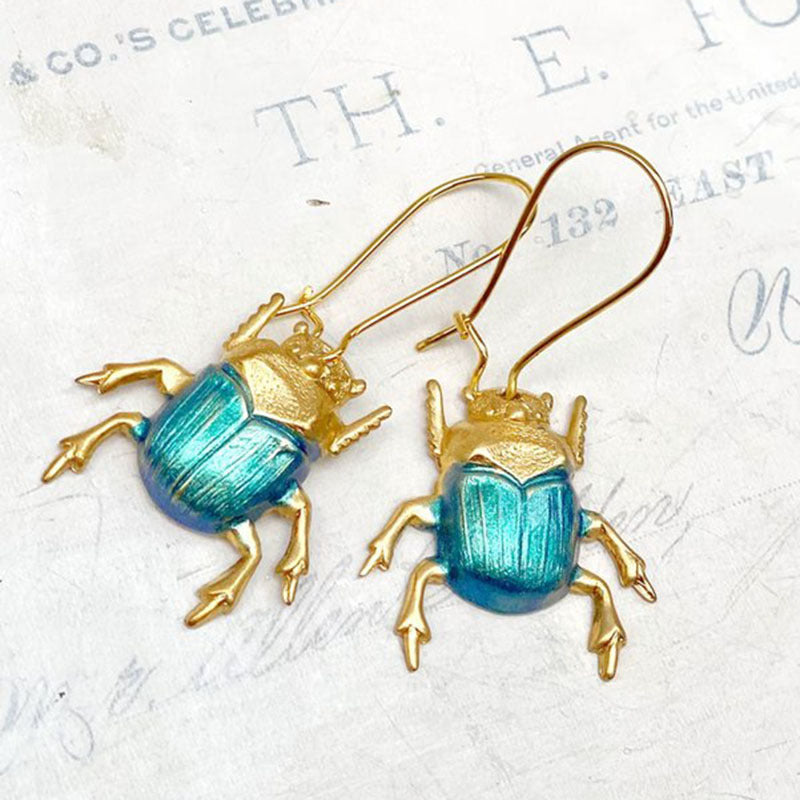 Creative Personality Beetle Gold Metal Animals And Insects Design Earrings Weloria
