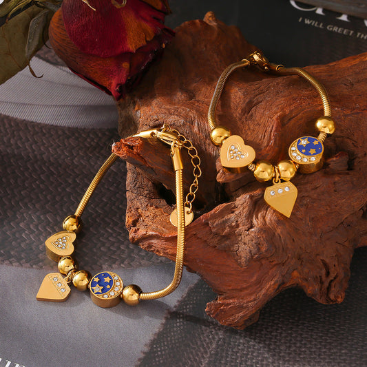 Cold Wind Love Round Brand Diamond Drop Oil Bracelet Weloria