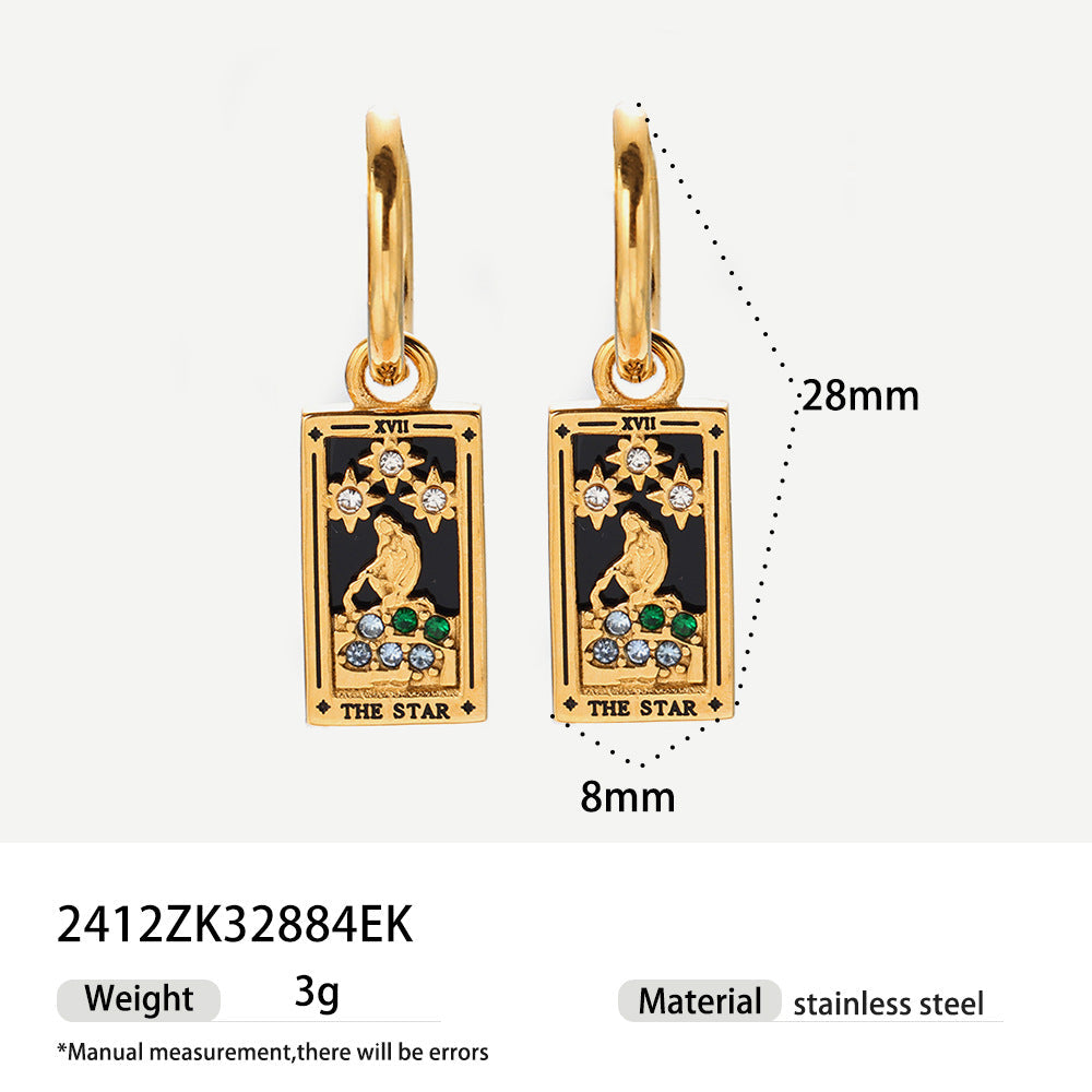 Tarot Stainless Steel Rectangular Drop Zircon Earrings European And American Retro Weloria