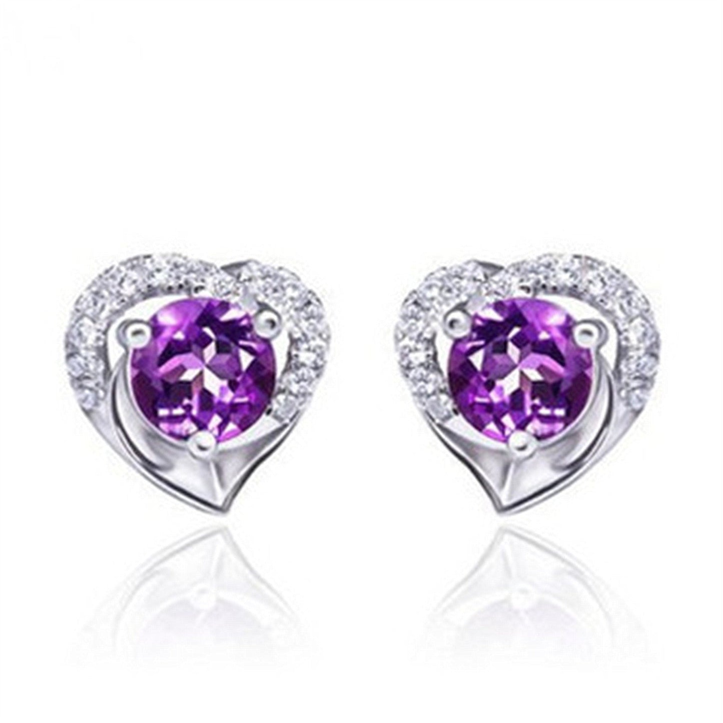 Heart-shaped Six-claw Inlaid Zircon Earrings Weloria