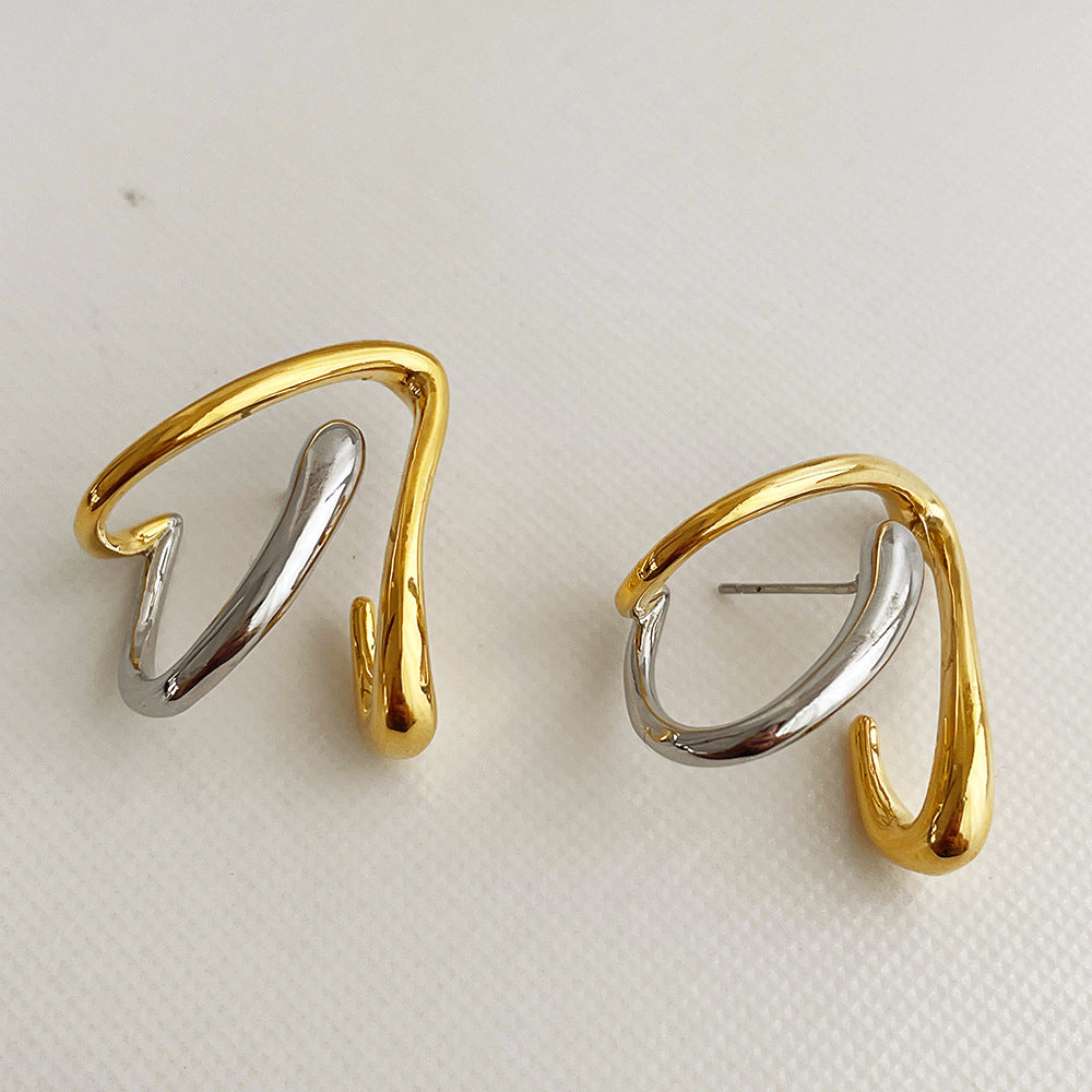 Niche Design Irregular Earrings Women's Temperamental Cold Style Contrast Color Weloria