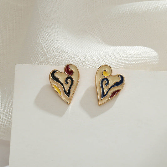 Artistic Vintage Court Style Sterling Silver Needle Stud Earrings Dripping Oil Painted Weloria