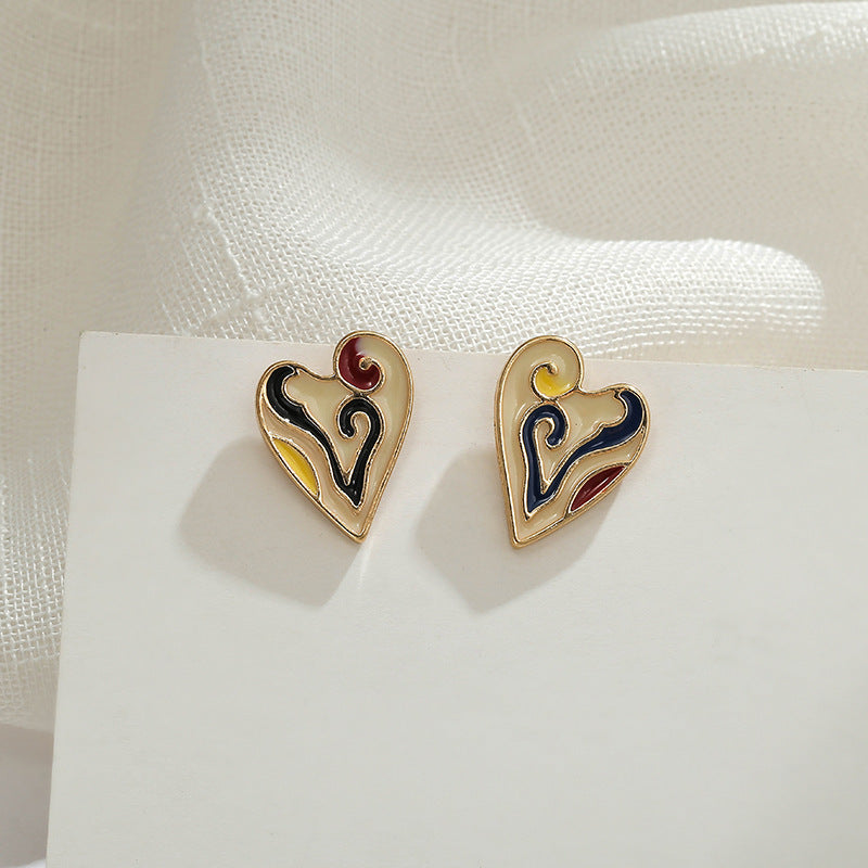 Artistic Vintage Court Style Sterling Silver Needle Stud Earrings Dripping Oil Painted Weloria