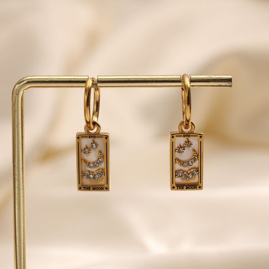 Tarot Stainless Steel Rectangular Drop Zircon Earrings European And American Retro Weloria