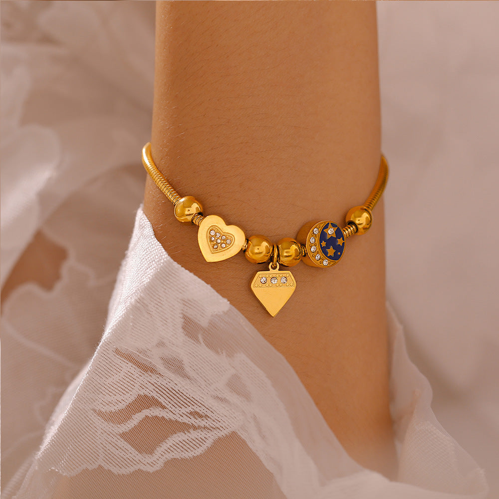 Cold Wind Love Round Brand Diamond Drop Oil Bracelet Weloria
