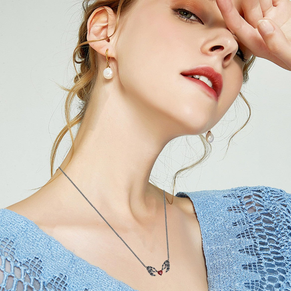 Dark Red Love Ghost Claw Pendant Necklace Weloria