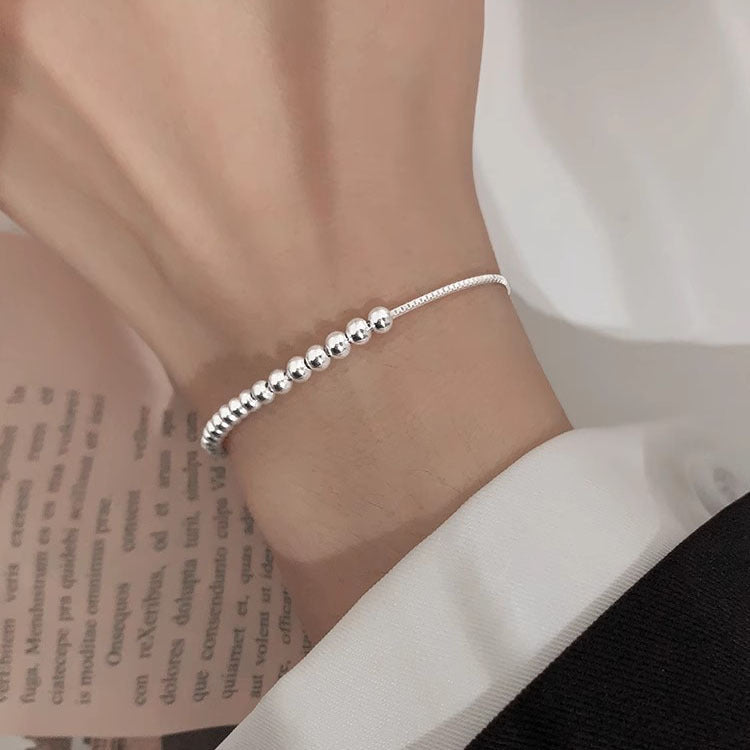 Simple All-Match Silver Round Beads Pull Bracelet For Women New Simple Weloria