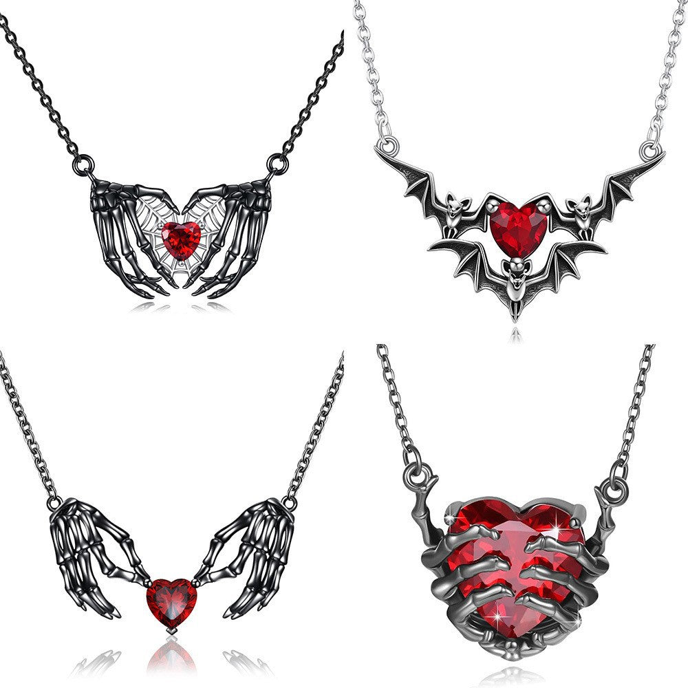 Dark Red Love Ghost Claw Pendant Necklace Weloria