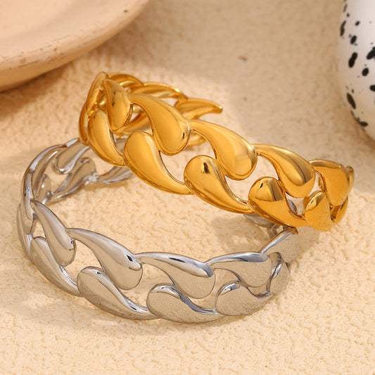 Fashion Stainless Steel Plated 18k Golden Smooth Water Drop Hollow Bracelet Weloria