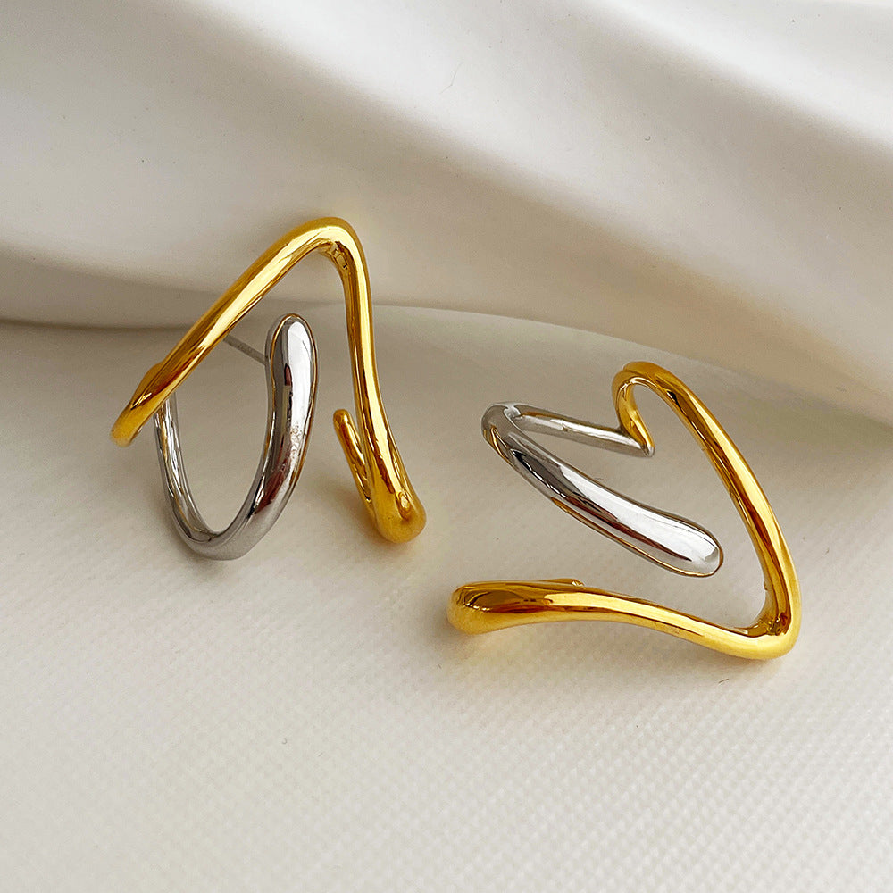 Niche Design Irregular Earrings Women's Temperamental Cold Style Contrast Color Weloria