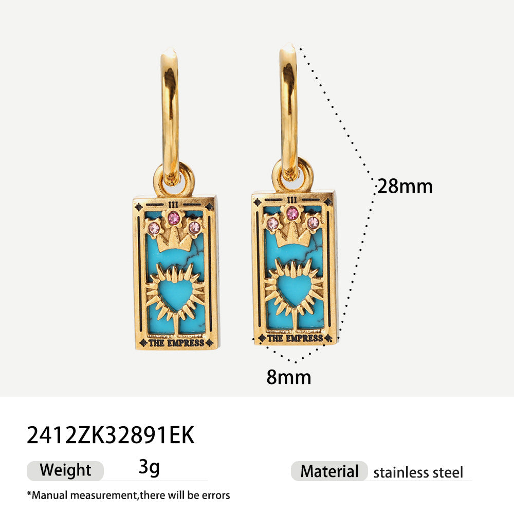 Tarot Stainless Steel Rectangular Drop Zircon Earrings European And American Retro Weloria