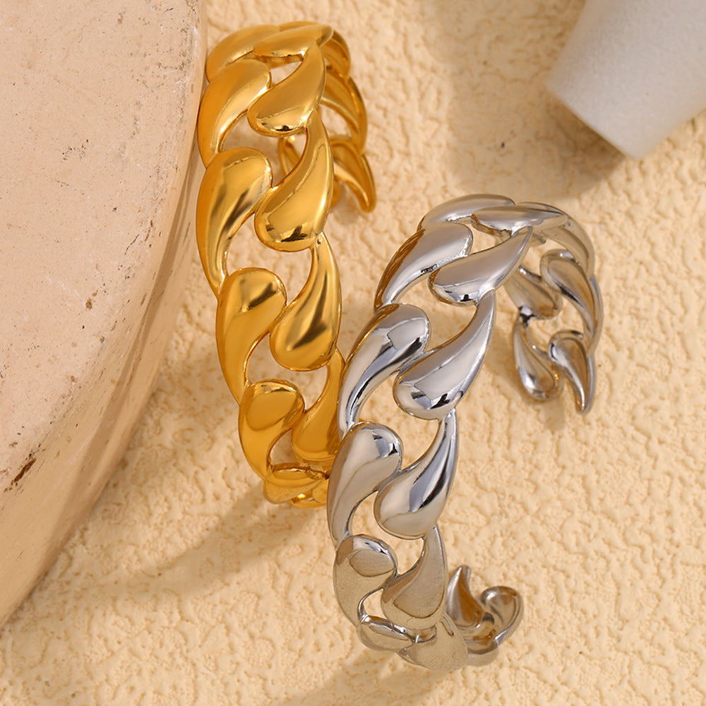 Fashion Stainless Steel Plated 18k Golden Smooth Water Drop Hollow Bracelet Weloria