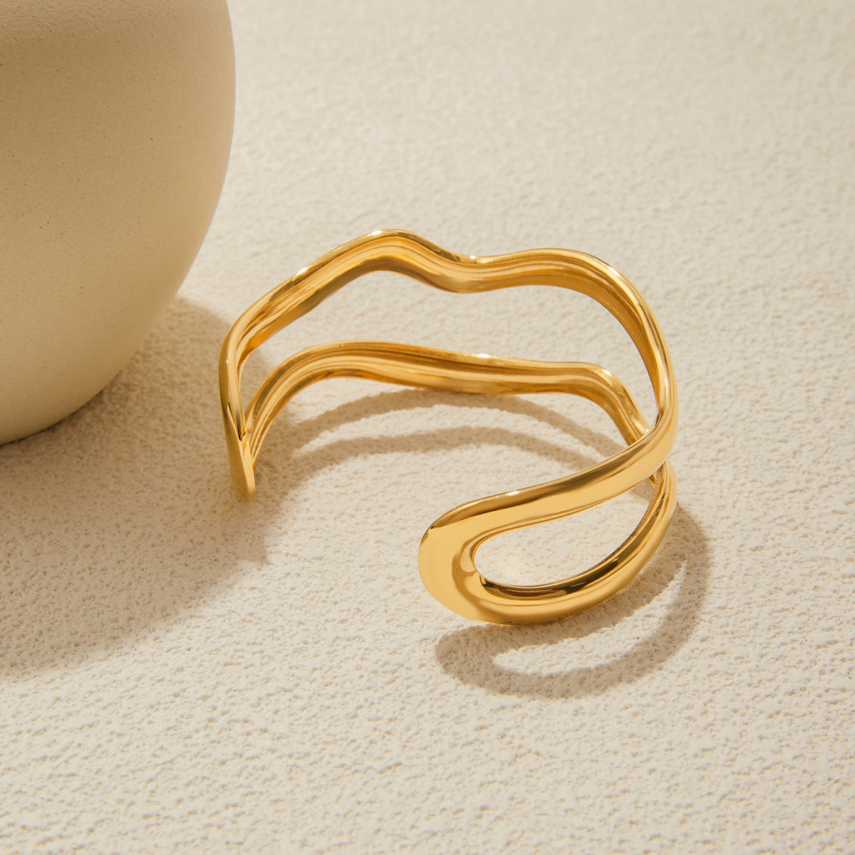 Minimalist 18K Gold Stainless Steel Glossy Line Double-layer Bracelet Weloria