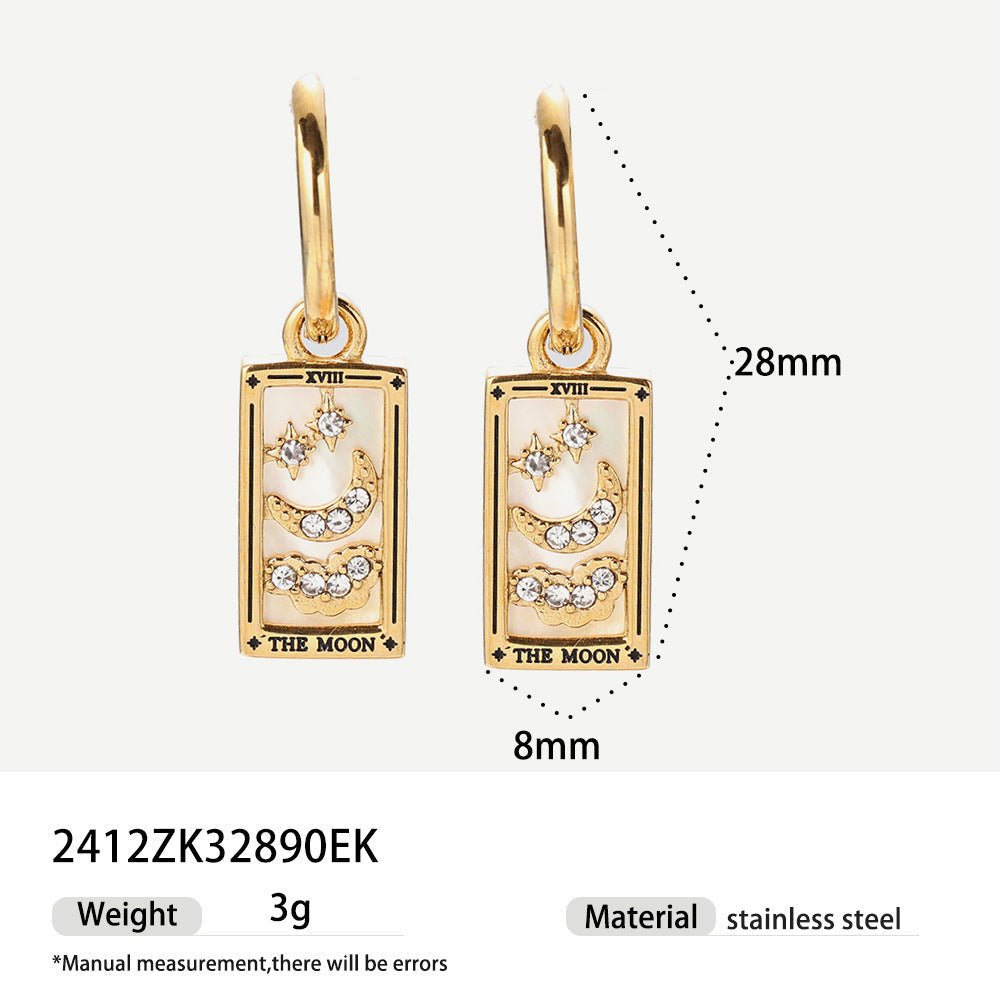 Tarot Stainless Steel Rectangular Drop Zircon Earrings European And American Retro Weloria