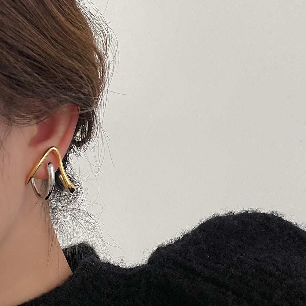 Niche Design Irregular Earrings Women's Temperamental Cold Style Contrast Color Weloria